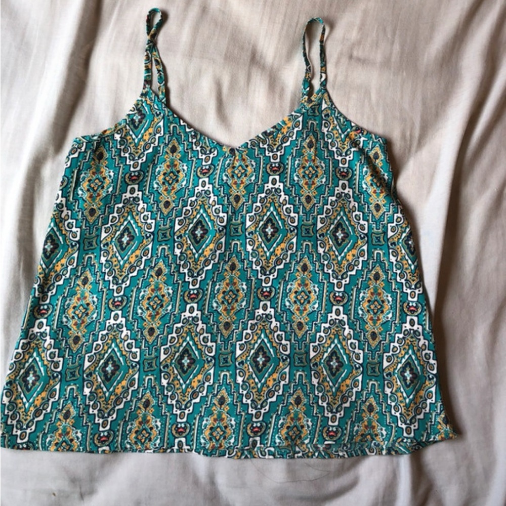 Hollister Turquoise and Yellow Geometric Camisole